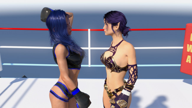 Обои картинки фото 3д графика, спорт , sport, взгляд, девушки, бокс, ринг, фон