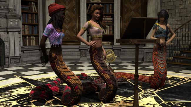 Обои картинки фото 3д графика, существа , creatures, фон, девушки, взгляд