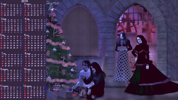 Картинка календари 3д-графика 2019 нежить существо праздник крест помещение елка calendar