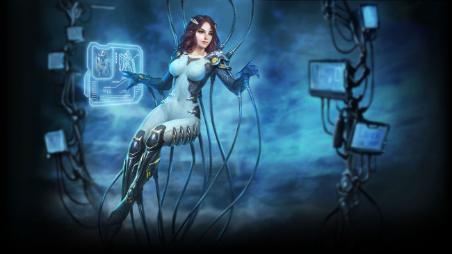 Обои картинки фото фэнтези, девушки, девушка, взгляд, униформа, фон