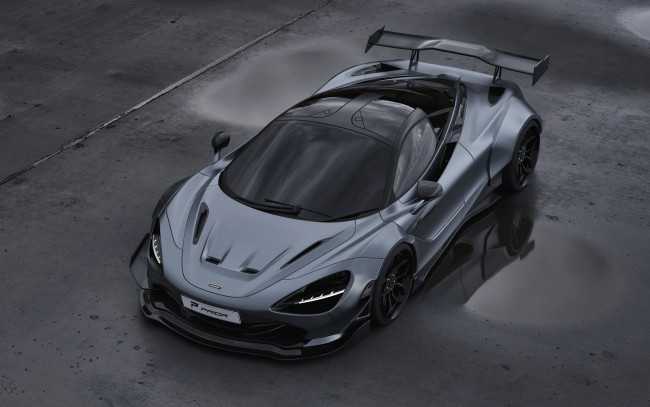 Обои картинки фото автомобили, mclaren, 2020, 720s, prior, design, aerodynamic, body, kit, тюнинг, gray, sports, coupe