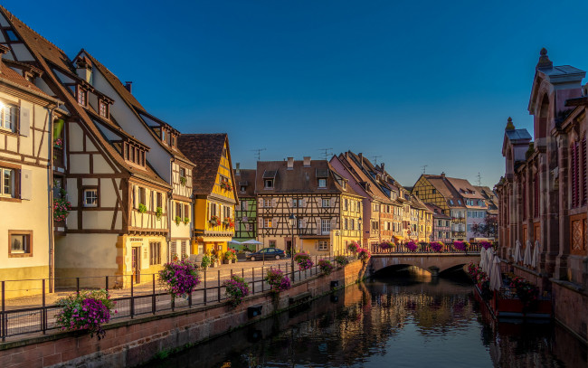 Обои картинки фото города, кольмар , франция, канал, мост, набережная