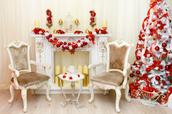 Картинка праздничные ёлки камин свечи елка гирлянда ангел