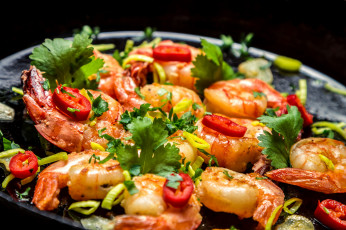 Картинка еда рыбные+блюда +с+морепродуктами креветки перец петрушка