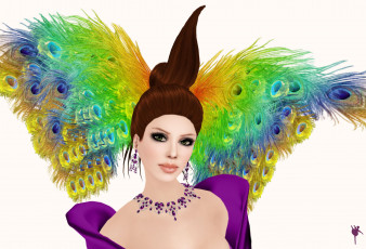 Картинка 3д графика portraits портрет перья колье серьги прическа