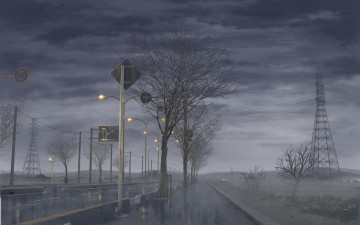 Картинка рисованные природа облака дождь туман