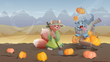 Картинка векторная графика поле тыквы горы