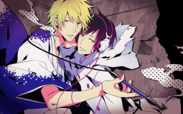 Картинка аниме dyurarara izaya orihara парень наушника мунштук