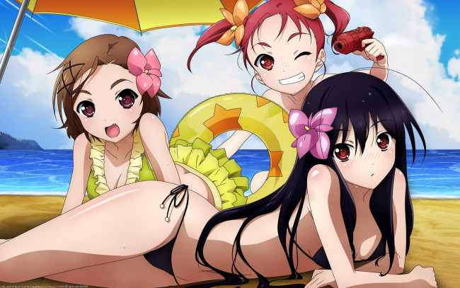 Обои картинки фото accel, world, аниме, круг, купальник, chiyuri, kurashima, yuniko, kouzuki, девочки