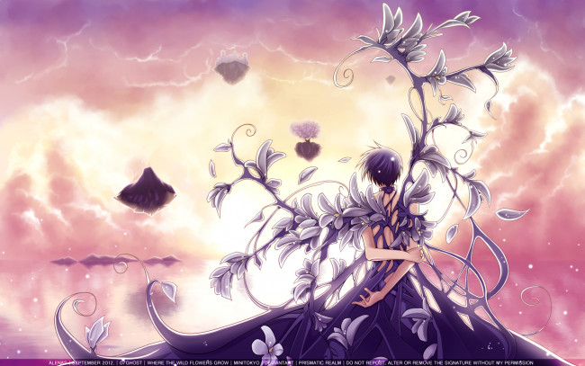 Обои картинки фото teito, klein, аниме, 07, ghost, цветы, руки, острова