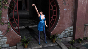 Картинка 3д графика people люди стена девушка