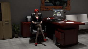 Картинка 3д графика people люди стол офис