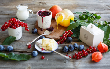 Картинка еда разное смородина сливы физалис джем масло