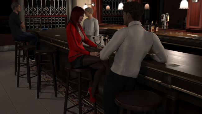 Обои картинки фото 3д, графика, people, люди, бар, стулья