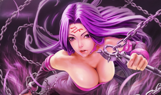 Обои картинки фото аниме, fate, stay, night, девушка, волосы, цепь, знак, грудь