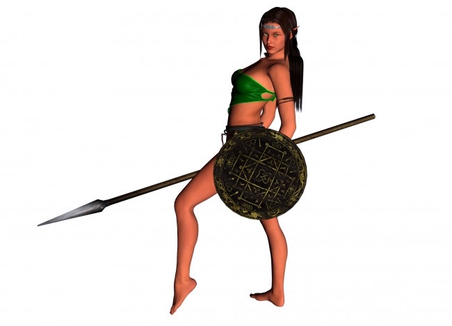 Обои картинки фото 3д, графика, elves, эльфы, копье, эльфийка, щит