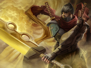 обоя видео игры, ~~~другое~~~, парень, ninja, saga, арт, повязка, жест, меч