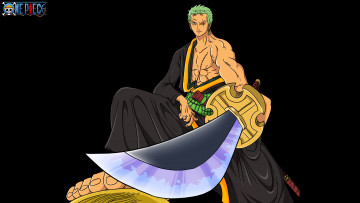 Картинка аниме one+piece меч парень roronoa zoro чёрный фон