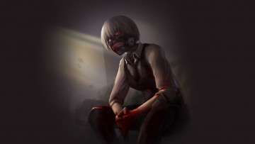 Картинка аниме tokyo+ghoul tokyo ghoul токийский гуль kaneki ken канеки кен взгляд маска красный глаз белые волосы кровь anime