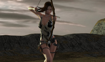 Картинка young+lara 3д+графика люди+ people арбалет девушка взгляд