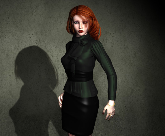 Обои картинки фото 3д графика, люди , people, взгляд, тень, рыжая, фон, девушка