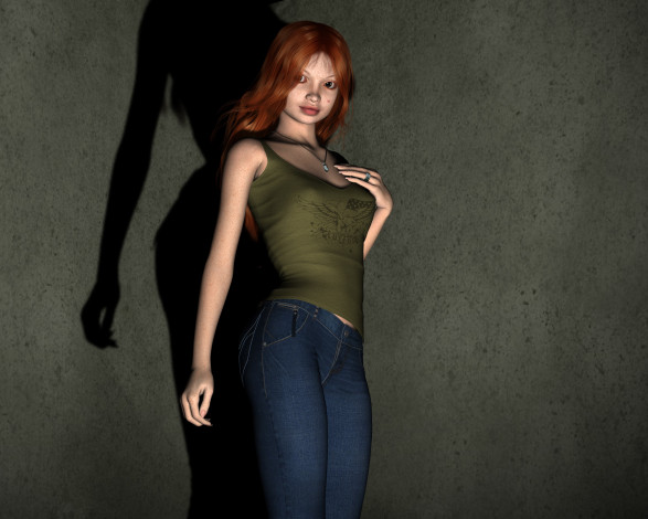 Обои картинки фото 3д графика, люди , people, рыжая, фон, взгляд, девушка