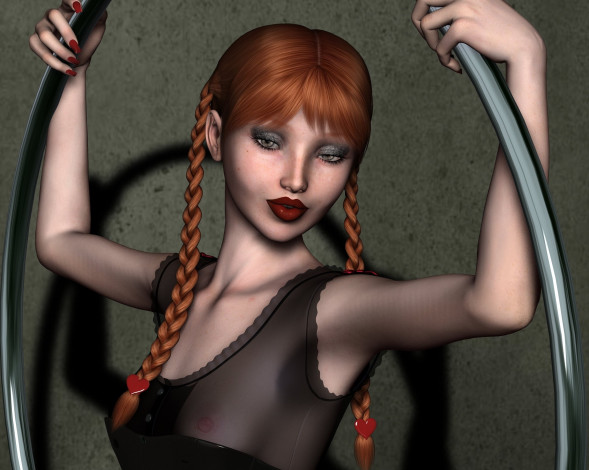 Обои картинки фото 3д графика, люди , people, фон, взгляд, девушка, рыжая