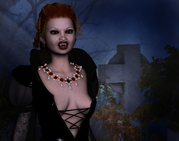 Обои картинки фото 3д графика, существа , creatures, вампир, крест, фон, взгляд, девушка