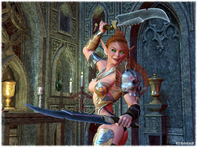 Обои картинки фото 3д графика, эльфы , elves, эльфийка, взгляд, грудь