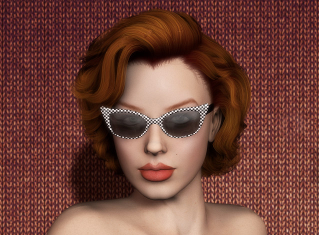 Обои картинки фото 3д графика, портрет , portraits, очки, рыжая, взгляд, девушка