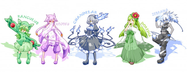 Обои картинки фото аниме, pokemon, покемон, арт, белый, фон, девушки