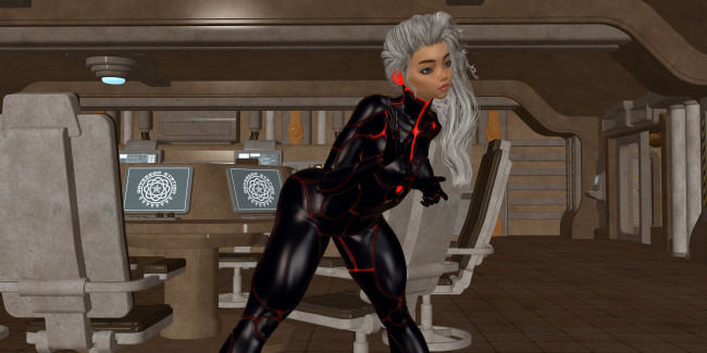 Обои картинки фото 3д графика, фантазия , fantasy, пульт, взгляд, девушка