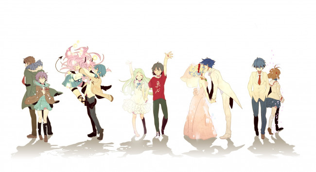 Обои картинки фото аниме, *unknown , другое, белый, фон, арт, мужчины, пары, девушки