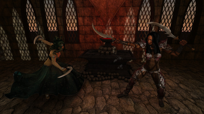 Обои картинки фото 3д графика, фантазия , fantasy, драка, оружие, девушки