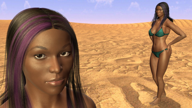 Обои картинки фото 3д графика, люди , people, пустыня, взгляд, девушка