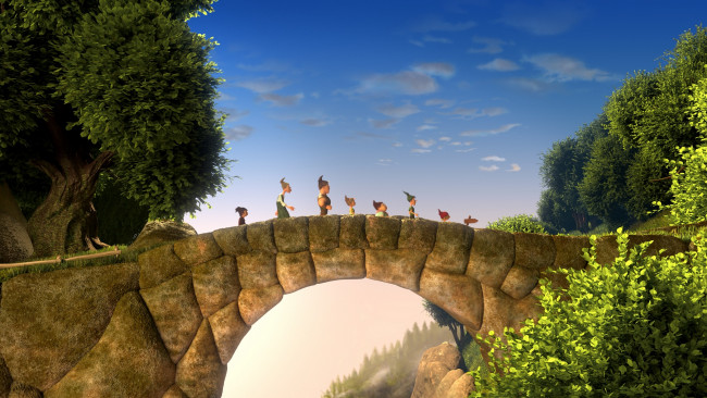 Обои картинки фото мультфильмы, - der 7bte zwerg, 7-ой гном, приключение, der, 7bte, zwerg, мультфильм, 7-ой, гном, гномы, мост, деревья