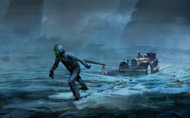 Обои картинки фото фэнтези, романтика апокалипсиса, zee, captain, romantically, apocalyptic, alexiuss, постапокалипсис, зима, снег, человек, маска, машина