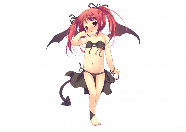 Обои картинки фото аниме, -angels & demons, девочка, белый, фон, демонёнок