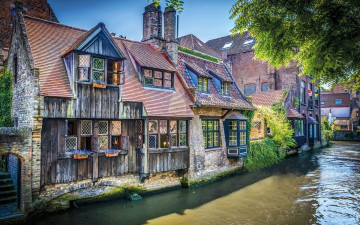 Картинка города брюгге+ бельгия старинные канал дома