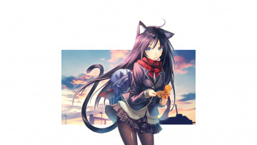 Картинка аниме животные +существа фон взгляд девушка