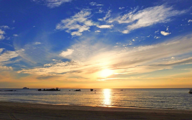 Обои картинки фото природа, восходы, закаты, вечер, пляж, море