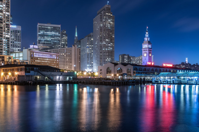 Обои картинки фото downtown,  san francisco, города, сан-франциско , сша, ночь, огни, панорама