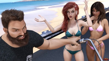 Картинка 3д+графика люди-авто мото+ people-+car+ +moto фон взгляд девушки