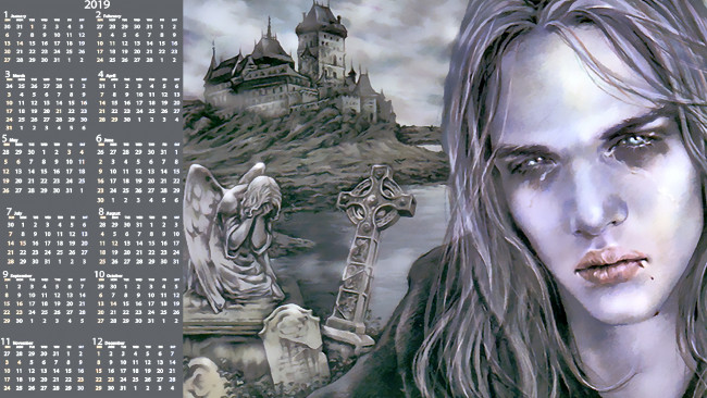 Обои картинки фото календари, фэнтези, здание, крест, статуя, лицо, взгляд, парень