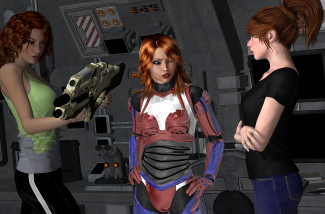 Обои картинки фото 3д графика, фантазия , fantasy, фон, девушки, взгляд