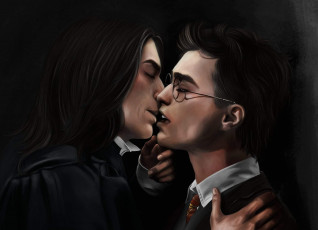 Картинка рисованное кино поцелуй гарри поттер северус снейп