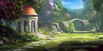 Картинка календари фэнтези мост природа купол растение день беседка calendar 2019