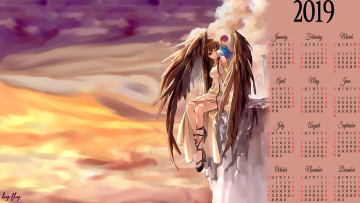 Картинка календари фэнтези крылья девушка птица calendar 2019