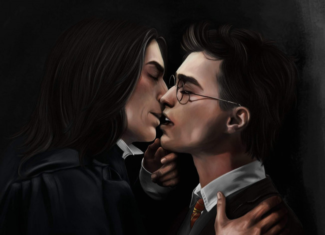 Обои картинки фото рисованное, кино, поцелуй, гарри, поттер, северус, снейп
