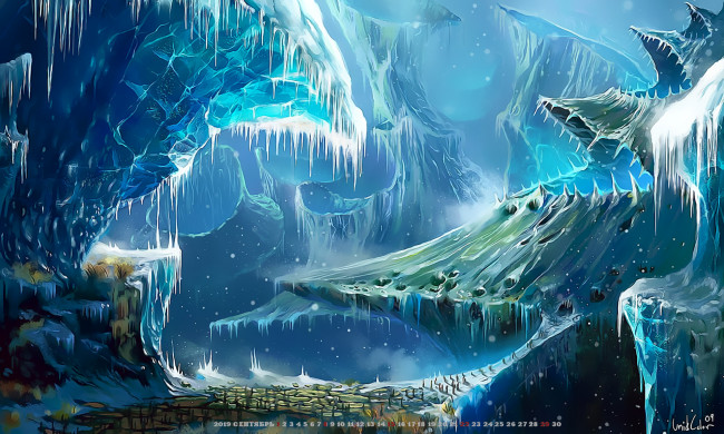 Обои картинки фото календари, фэнтези, гора, calendar, 2019, сосулька